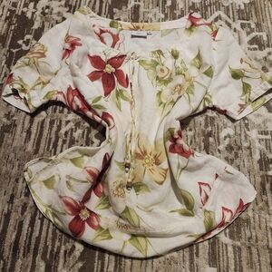 Hot Cotton White Floral Peasant Blouse with Red & Green Accents